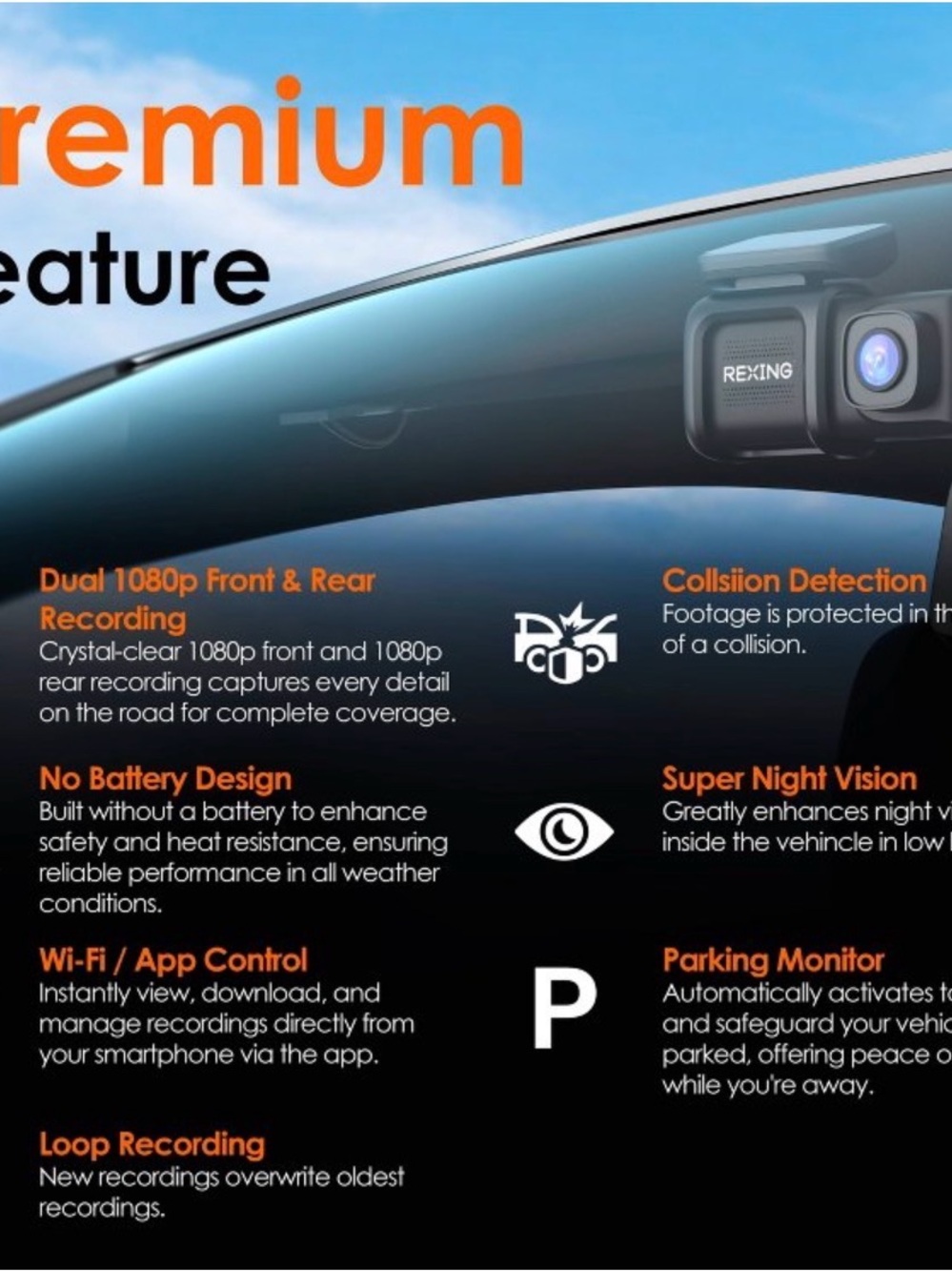 Rexing Front and Rear Dash Camera - Picture 2 of 8
